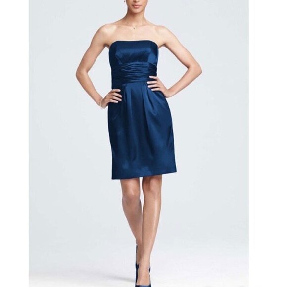 David's Bridal Charmeuse Sheath Navy Blue  Style # 83707 - Picture 1 of 8